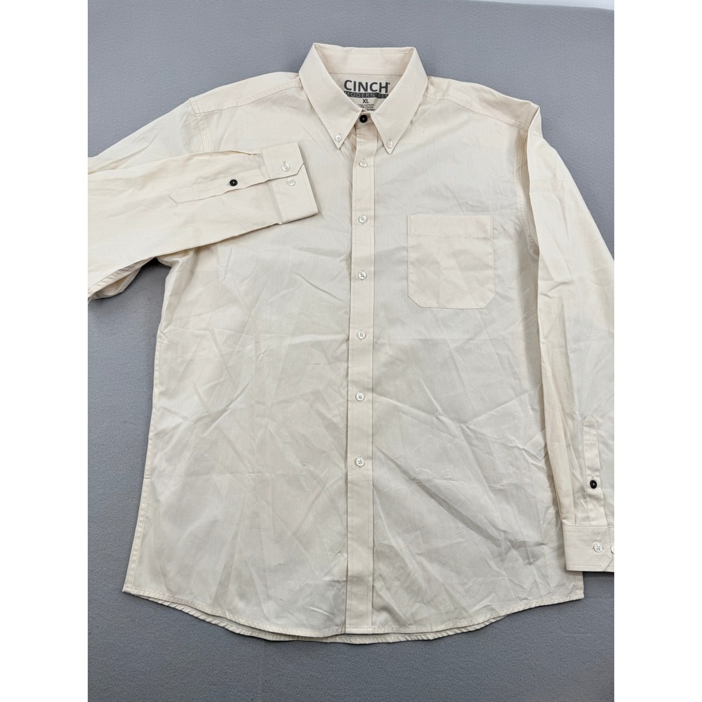 Cinch Modern Fit Men XL Ivory Cream Long Sleeve Button Down Casual Western Shirt - Picture 2 of 9